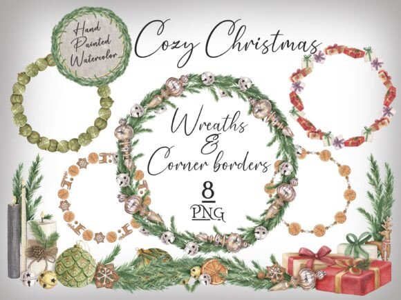 Christmas Watercolor Wreaths and Borders for Designers