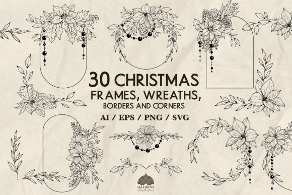Elevate Your Holiday Designs with Christmas Poinsettia Frames SVG, PNG, and EPS Files