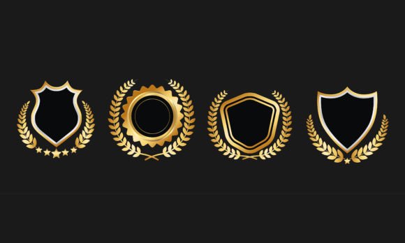 Elevating Brand Prestige with Luxurious Golden Shield Laurel Badges