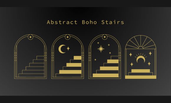 Elevating Design Aesthetics with the Mystical Boho Stairs Illustration Set