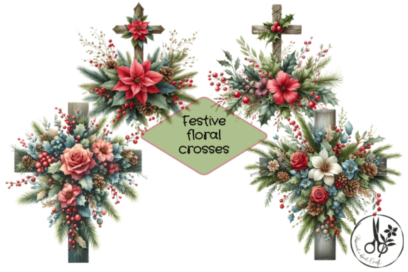 Integrating Festive Floral Crosses Clip Art into Your Holiday Design Workflow