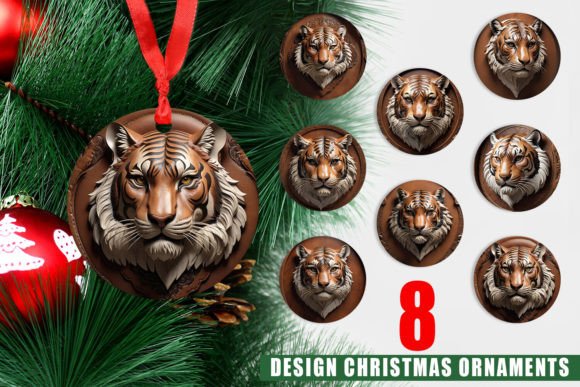 Ornament 3D Carved Tiger: Premium Holiday Designs