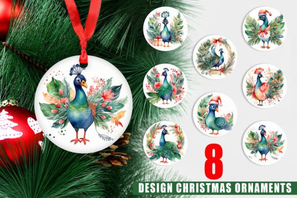 Ornament Christmas Peacock: 8 High-Res Designs