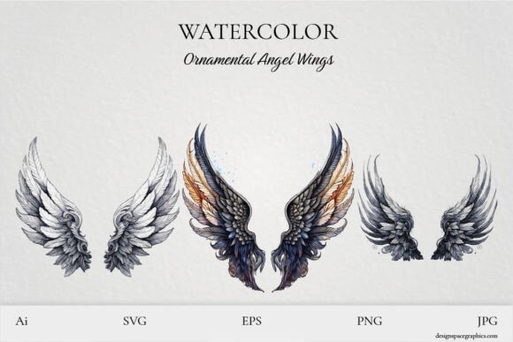 Watercolor Ornamental Angel Wings Vector Guide